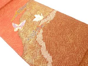 リサイクル　纐纈　波・蝶模様刺繍袋帯